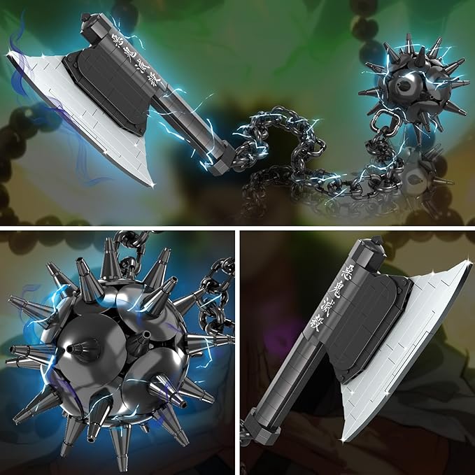 HIGH GODO Demon Anime Sword Building Set 43in Axe and Meteor Hammer Block Kit Creative Gyomei Himejima Weapon Building Blocks Set Gifts Toys for Adults Teens 14+ (779 PCS)