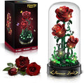 Flower Building Set with LED Light - 241 PCS Burgundy Red Rose Building Blocks Kit with Cover Easter Day Gift for Her Grilfriend Wife 3.6MM Mini Botanical Collection Block Toy Home Decor