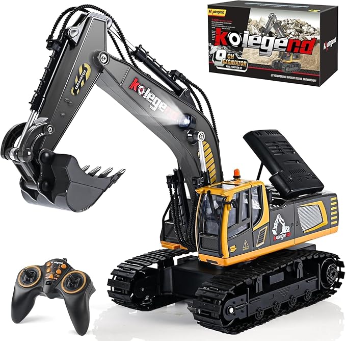 kolegend Remote Control Excavator Toy 16 Inch 9 Channel RC Construction Vehicles Hydraulic Haulers Digger Toys Gift for 6 7 8 9 10 Years Old Kids Boys