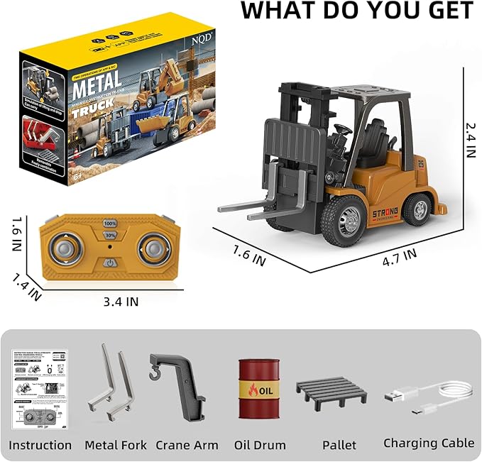 Mini RC Forklift Toy 1/64 Forklift Truck Rechargeable App &amp Remote Control 2 in 1 Transformable Lift Fork &amp Hook RC Construction Vehicles Birthday Gifts for Adults Kids Boys Girls Age 6+