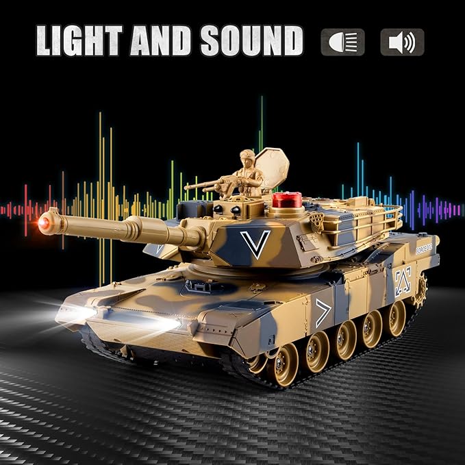 1/24 RC Tank Remote Control US M1A2 Abrams Army Model Tank with Sound Effects Lights and Smoke 2.4G Military Model Toy for Kids Perfect Birthday for Boys 6+ Years Old