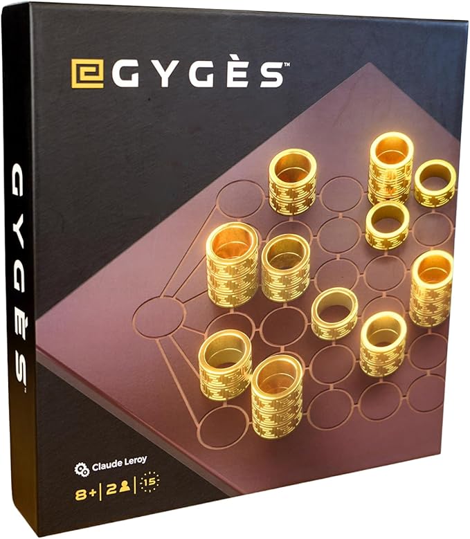 Gyges – Abstract Strategy Board Game for 2 Players | Elegant Wooden Board &amp Metal Rings for Ages 8 to Adults by Blue Orange Games