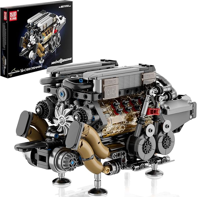 Mould King W16 Engine Kits That Runs Build Your Own Twin V8 Engine Visible Car Motor Blocks Set Physical Science Experiment Models for Teens Best STEM Toy Gifts for 14+ and Adult 10131 (952 Pcs)