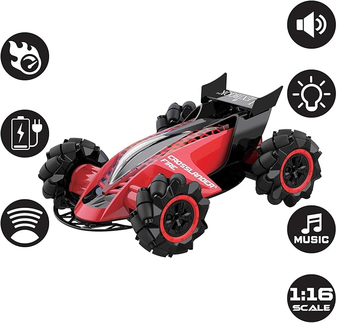 Lexibook Crosslander® Fire RC Car 12 km/h 4 Wheel Drive Smoke Jet Light and Sound Effects Remote Control and Gesture Control Bracelet Included Rechargeable RC60