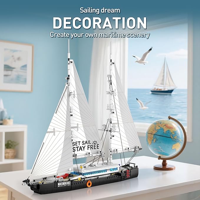 Mould King 10194 Boat Building Sets MOC Ship Building Kits Ocean Explorer Boat Model Home Desk Decor Collectible Building Toys for Adults/Teens 14+(893PCS)