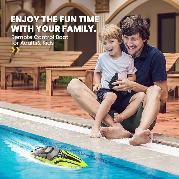 DEERC RC Boat with LED Light 30+ Mins Self Righting Remote Control Boat for Pools &amp Lakes 20+ MPH 2.4GHz Racing Boats 2 Battery Pool Toys for Kids Radio Controlled Watercraft