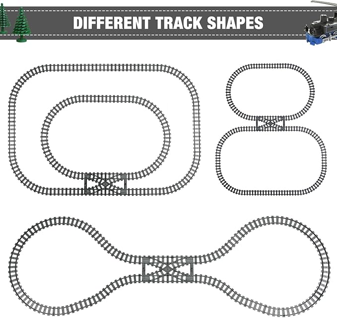 Classic City Train Tracks 54 Pieces Railroad Track with 32 Curved 20 Straight and 2 Switch Train Tracks Train Expansion Accessories Compatible with All Major Train Tracks