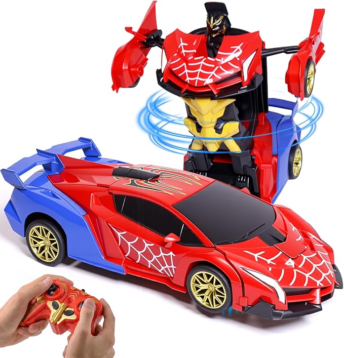 Spider RC Transforming Robot Hobby Cars - Remote Control Car for Toddler 1:18 Scale 360° Rotation 2.4 Ghz Remote Electric Vehicles Fight Toys for 3+ Years Old Children as Birthday Gift