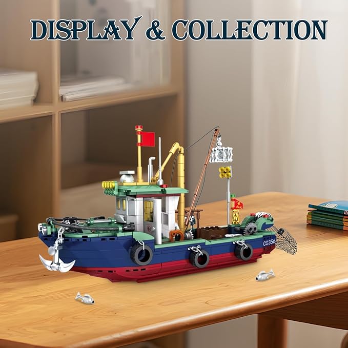 Fishing Boat Building Blocks Sets City Marine Theme Model Kit for Ocean Exploration and Sea Fishing Lovers Fishing Ship Toys for Adults Teens 14+ (582 PCS)