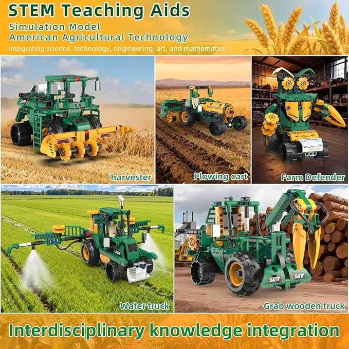 5 in 1 STEM Robot Toys Building Kits for Kids Ages 6-14 App &amp Remote Control STEM Harvester/Plowing Cart/Water Truck Robot Building Set Programmable Transformers RC Robotics Gifts for Kids Boys