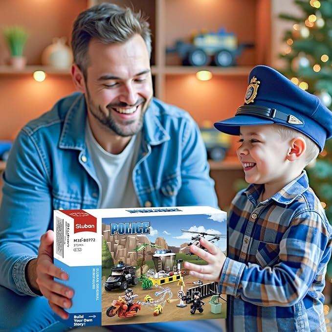 City Police Chase Building Set SWAT Police Building Kit with 4 Minifigures &amp Helicopter &amp Police Truck &amp Motorcycle Compatible with Lego City Police Station Gift for Boys Girls Aged 6+