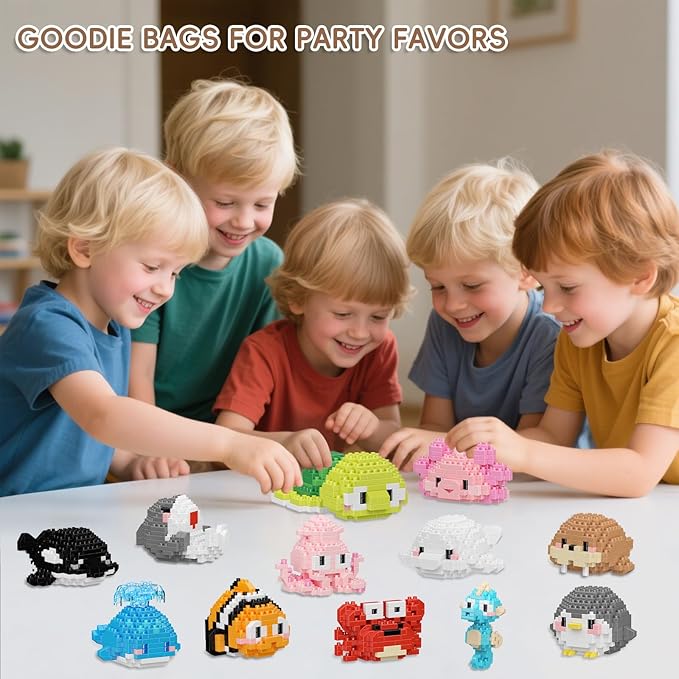 12 Pack Cute Ocean Sea Animal Mini Building Blocks Sets 2642 PCS Micro Mini Building Bricks Toy for Adults Party Favors for Teen Boys Girls 14+