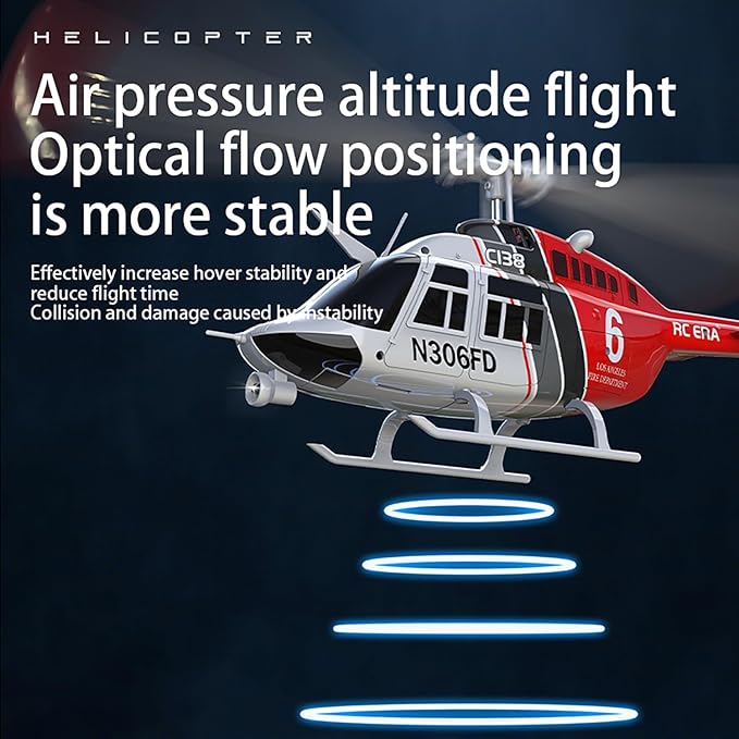 C138 206 Remote Controlled Helicopter Aircraft Plane RC Heli Aileronless 6CH 6-Axis Gyroscope Altitude Hovering Add Optical Flow Localization 2Battery for Adults Beginners (Red)