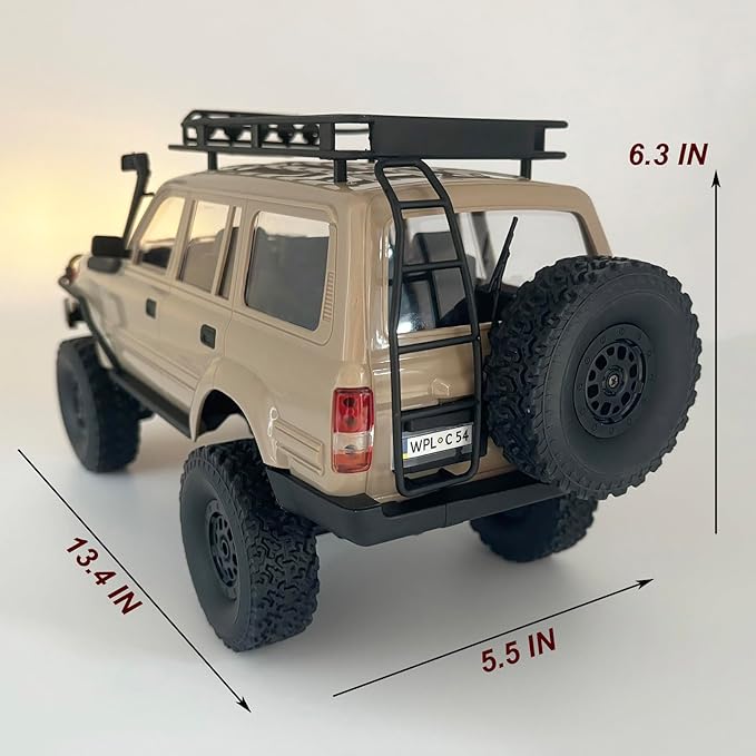 RC Rock Crawler 4x4 RC Truck WPL C54-1 RC Crawler Off Road 1/16 Scale RTR All Terrain Proportional Throttle Steering 2.4Ghz 260 Motor Upgraded Chassis and Counter Rotating Gearbox Adult