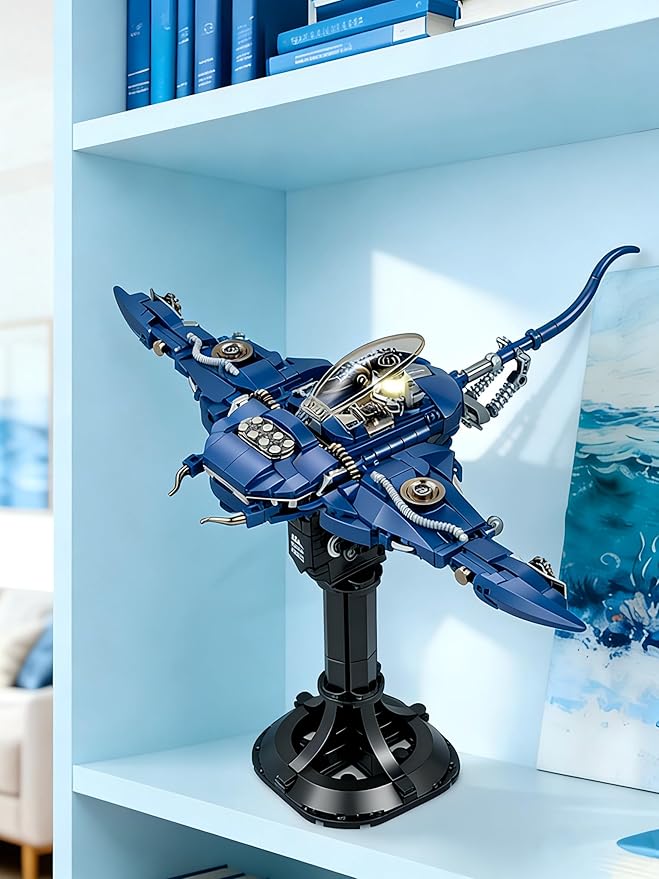 Devil Fish Building Set for Adults Sea Ocean Animals Model Toys with Light Compatible with Lego Fish Ideas Fish Toys with Display Stand for Office Home Decor for Boys Girls 8-14