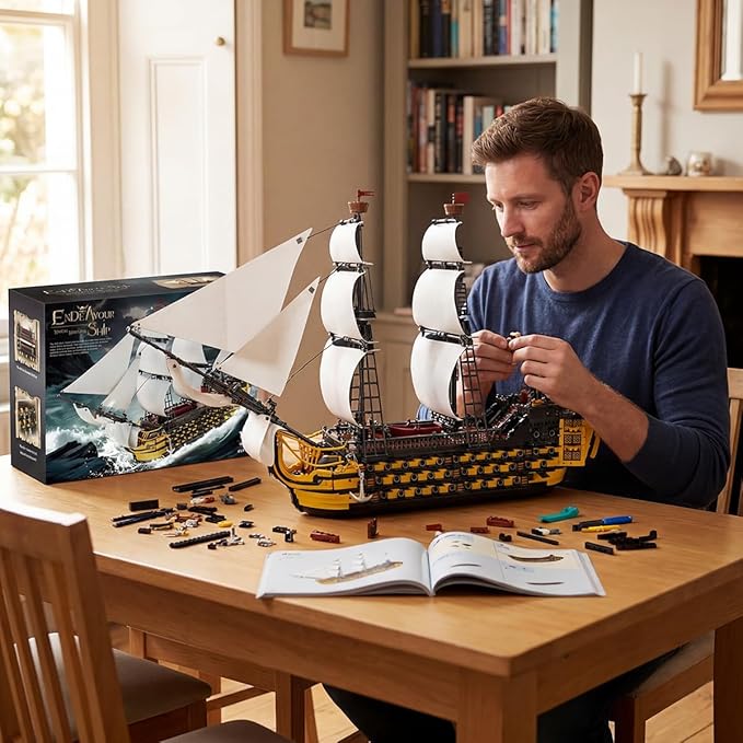 Endeavor Pirate Ship Model Building Set Length 84cm Movie Themed Scenes with Sail Cannons &amp Movable Parts for Film Fans Adult Collectors Building Sets 2475pcs