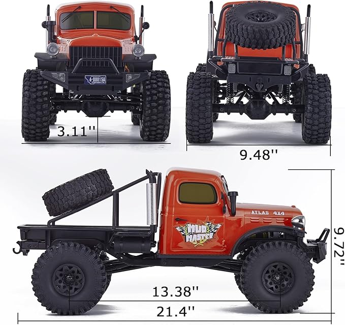 BEEZRC RocHobby 1/10 Scale Atlas 4WD 2.4GHz RC Crawler RC Rock Truck Off Road Hobby Grade Remote Control Car for Adults with Transmitter Need to Complete with Battery (Orange)