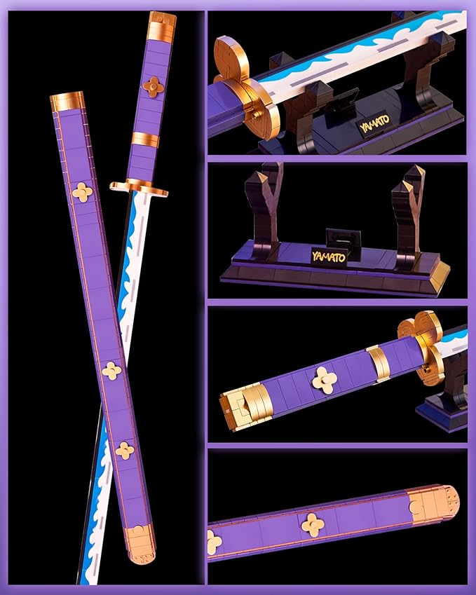 39in Sword Building Block Sets Compatible with Lego Set 936PCS Roronoa Zoro Yamato Samurial Sword with Scabbard and Stand for Boys Adults 8 9 10 11 12 13 14