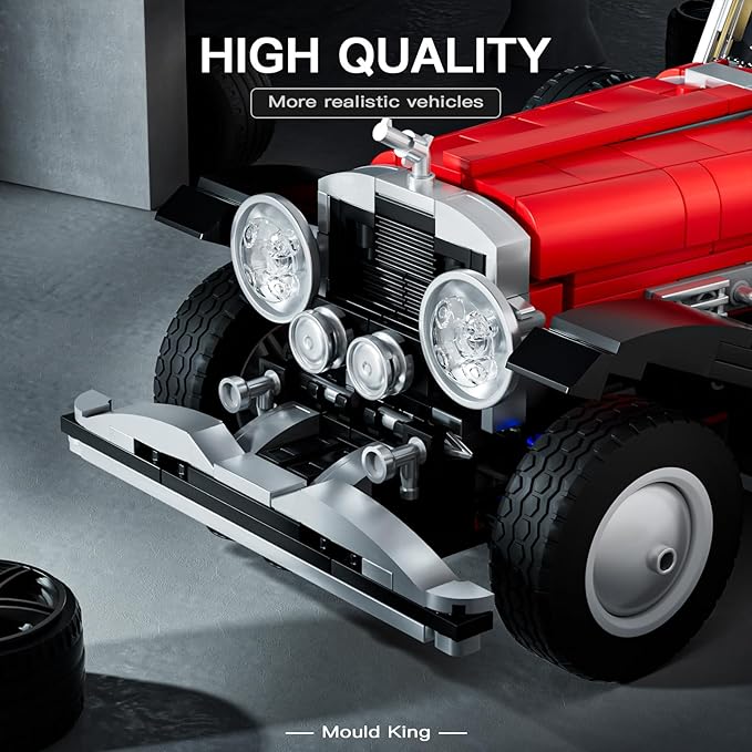 Mould King Classic Car Building Sets 10114 Vintage Vehicle Model Build and Display Collectible Retro Antique Vehicle Toys Car Kits for Adults Aged 14+(1380 Pieces)