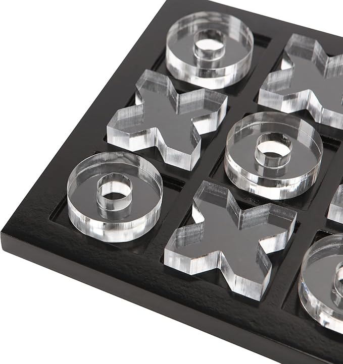 NIKKY HOME Acrylic Tic Tac Toe Wood Board Game Classic Coffee Table Decor Decorative Wooden Travel Game for Family Black