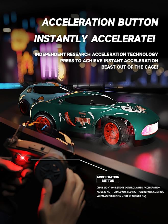 Mini RC Drift Car for Adults 1/64 Desktop Drift Car with Colorful Lights Desk Remote Control Cars for Race Hobby Gifts and Toys (Matte Green Concept Model)