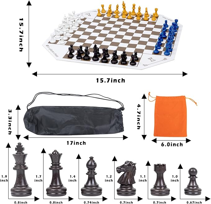 3 or 4 Player Chess Board Game Set64 Pieces Colorful ChessChess Game for Team with a Leather Game Mat