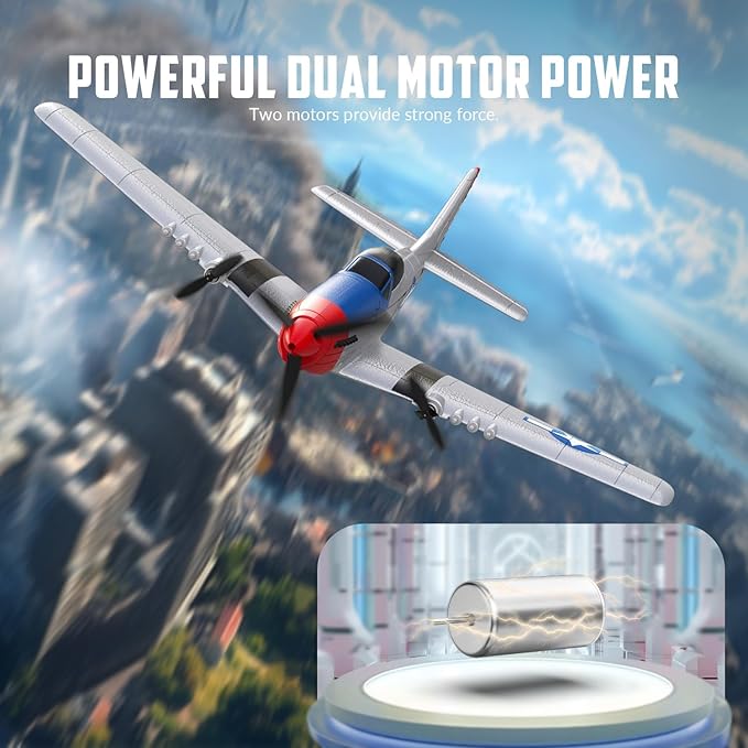 volantexrc RC Plane 3 Channel Remote Control Airplane Fighter Toys 2.4GHz 6-axis Gyro Stabilizer RTF Glider Aircraft Plane Easy to Fly for Adults Beginners (P-51D Mustang)