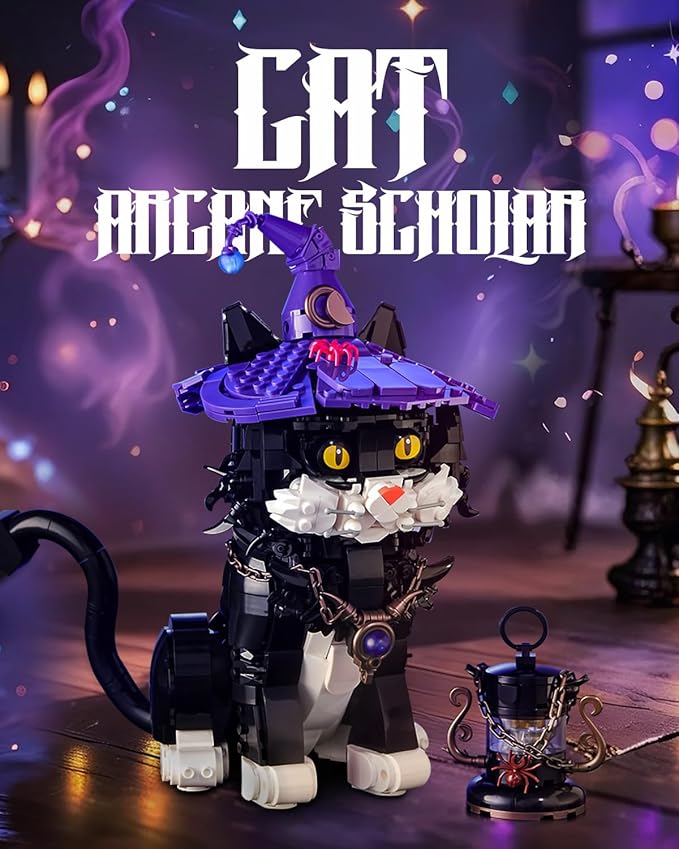 SEMKY Arcane Scholar Cat Building Block Set (1128 Pieces) -Building Blocks Gifts for Kid and Adult