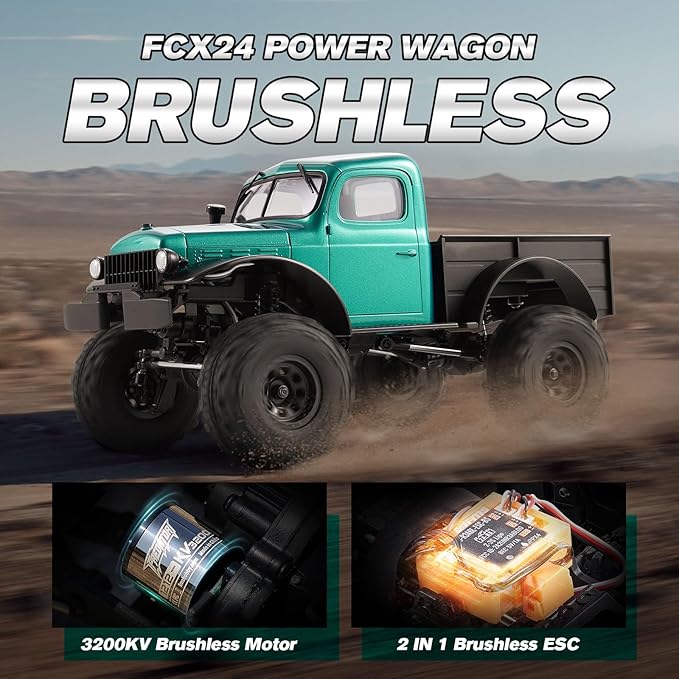 BEEZRC FMS RC Crawler 1/24 FCX24 Brushless Power Wagon RTR 4WD RC Rock Car with BATRAZZI Tires Hobby Grade RC Car for Adult Model Remote Control Truck Off-Road Vehicle (Metallic Green)