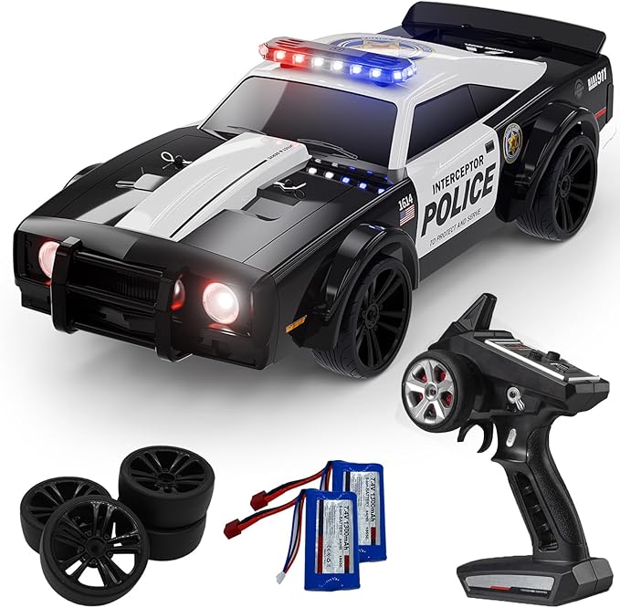 SG1614 RC Drift Car 2.4GHz 1:16 Scale 4WD High Speed Remote Control Cars Drift Police Car Model Equipped with Cool Lights and Drift Tires