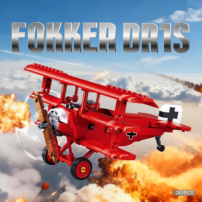 DAHONPA Fokker DR-1S Building Block Plane Set Airplane Model 281 Pieces Toy Military Army Airplane Building Bricks for Adults