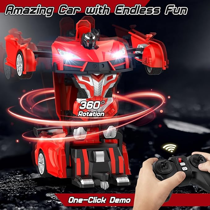 Transform Remote Control Car RC Cars for Boys Age 3-5 6-8 One-Button Transform Toy Cars 2.4GHz 360° Spin 1:16 Scale Flashing Headlight3-8 Year Old Grandkids Christmas Birthday Gifts