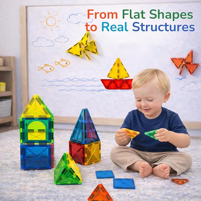 LATI Magnetic Tiles Starter Set for KidsBeginner Magnetic Building Blocks for Early Learning Build in 2D &amp 3D Open-Ended STEM Building ToyEasy to Start for Early BuildersToy Gift for Ages 3–6