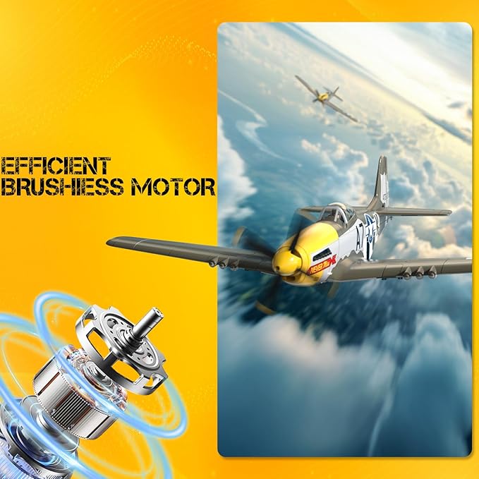 VOLANTEXRC Brushless 4CH RC Plane P51D Mustang 500mm Remote Control Airplane Fighter RTF with 6-Axis Gyro 3 Modes &amp Aerobatics 2.4GHz Radio Controlled Aircraft for Beginners &amp Adults