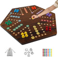 Extra Large Wahoo Board Game Wooden Original Board Game 2 Side Painted Fast Track Game for 4 Player and 6 Player with 30 Marbles6 Dices for Family Game Night (Brush Paint Burn Color)