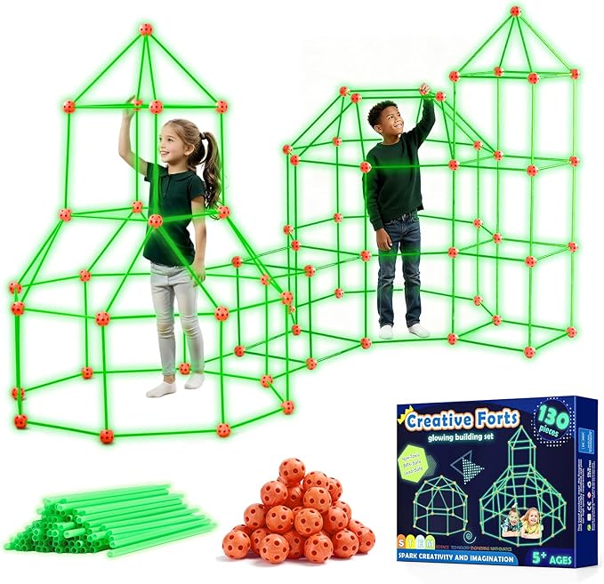 Tiny Land Glow Fort Building Kit for Kids Creative Fort Indoor &amp Outdoor Construction Toys with 86 Rods and 44 Balls for 5-12 Year Old Boys &amp Girls STEM Building Toy Gifts with Storage Bag