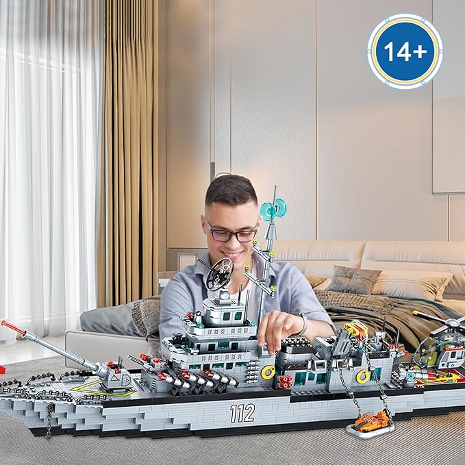 Military Battleship Building Set for Boys Police Boat Ship 8-in-1 Navy Warship Toys Model Kits MOC Construction Birthday for Adults Age 8-1214+ Compatible with (2000+ PCS