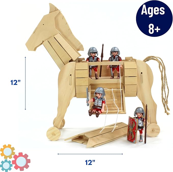 Pathfinders STEM Kit – Trojan Horse Model | DIY Wooden Craft Kit for Kids 10-14 | Girls Arts &amp Crafts STEM Gift | Ancient Greek History Project | Hands-On Educational Toy Engineering and Science
