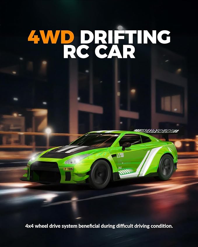RACENT RC Drift Car 1:20 Scale Remote Control Car with LED Light 2.4GHz 20KM/H 4WD High Speed RC Vehicle Racing &amp Drifting Tires Two Batteries Toy Idea Gift for Adults Boys Girls and Kids (Gr
