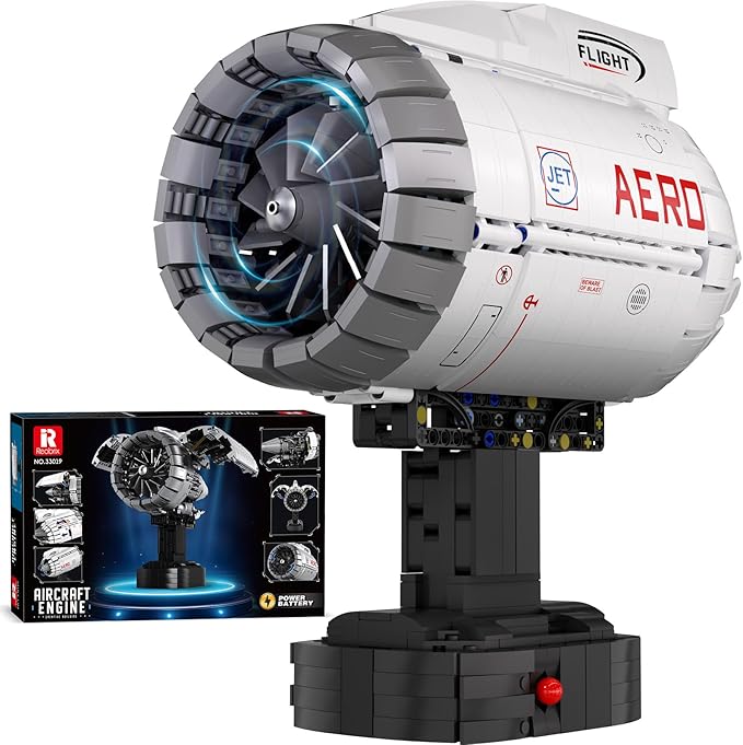 Reobrix Aircraft Turbofan Engine Building Sets Engine Model Kit that Works Mechanical Engineering Building Blocks with Motor 1813 Pcs STEM Airplane Engine Model Building Kits for 14+ (No.33019)