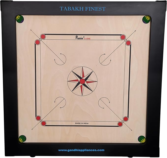 T TABAKH Precise Finest 12mm Carrom Board with Coins Striker and Powder Black 4 Players Ages 13 and Up