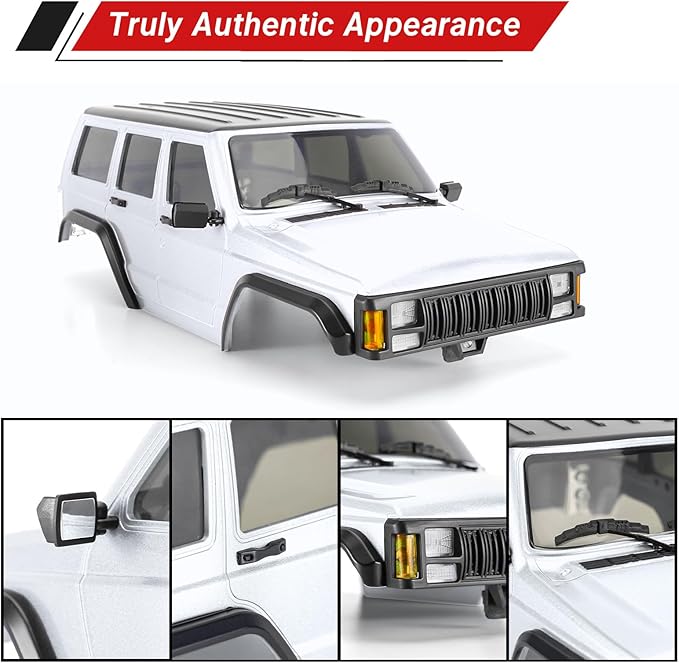 INJORA 6.10in 133g Wheelbase ABS Hardtop Cherokee Body for TRX4M Bronco Defender Chassis 1/18 RC Crawler Upgrade(Pearl White)