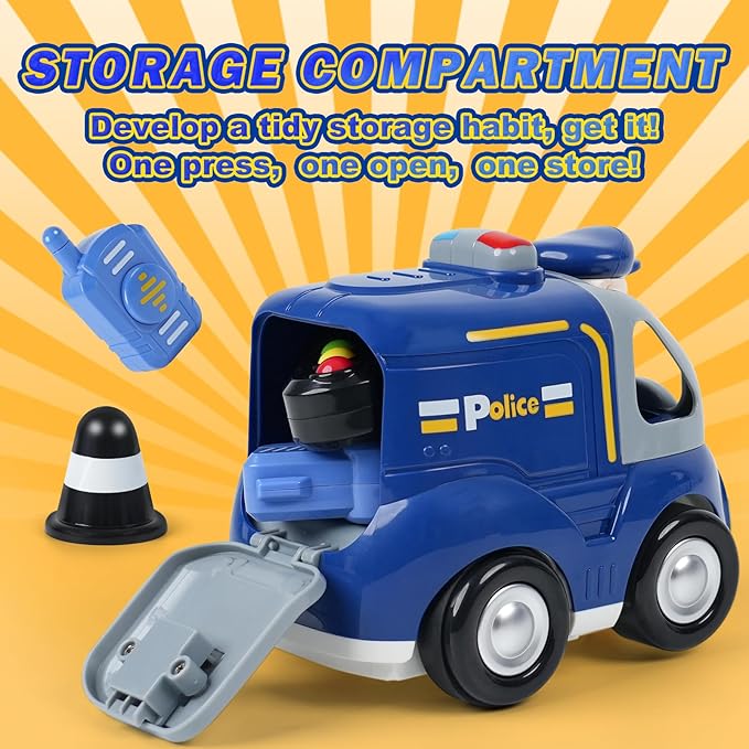 Remote Control Car for Toddlers - Birthday Gifts for Boys and Kids Ages 18+ Months 2 3 4 5 Years 2.4GHz RC Interactive Cartoon Police Car with Lights Sounds &amp Music