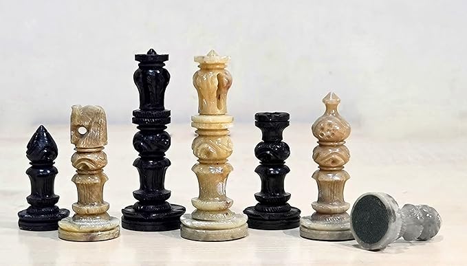 StonKraft - Natural Stone Chess Pieces Chessmen Chess Coins (3 King) | Chess Accessories | Board Games (3 White Brown)