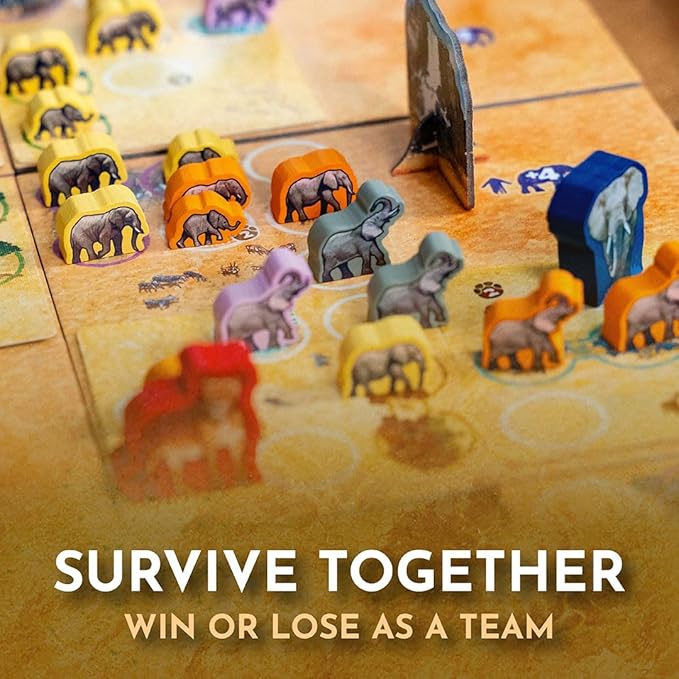 Tembo: Survival On The Savanna Board Game Guide Your Elephant Herd Across Dangerous Terrain A Cooperative Strategic Game for Families and Adults Solo Campaign Included 1-4 Players Ages 10+