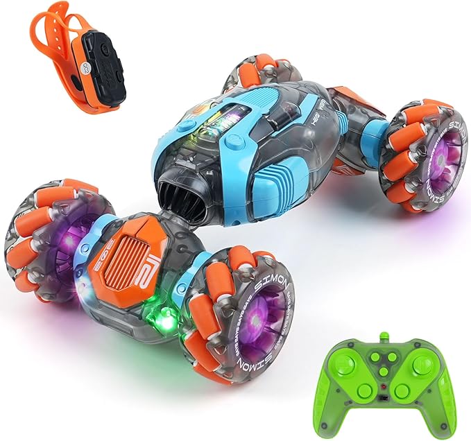 MagicKidz Gesture Sensing RC Stunt Car for Kids - Birthday Gifts for Boys 5 6 7 8 9 10 11 12 Year Old 2.4Ghz Remote Control Twist Vehicle Toy with Lights &amp Music 4WD Off-Road