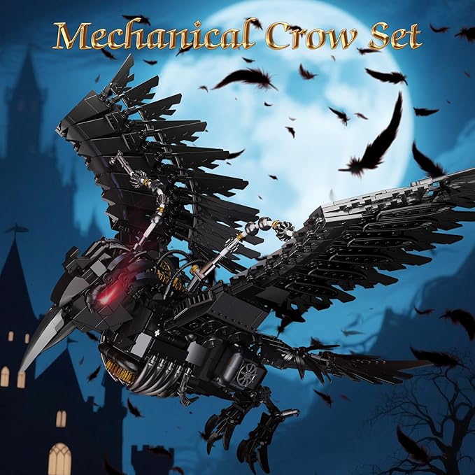 Mechanical Raven Bird Building Set MOC Creative Crow Animal Model Kit Collectible Home Office Decor Toy Gift for Adults Teens 14+ (1018PCS)