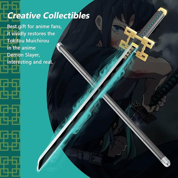 HIGH GODO Demon Anime Sword Building Set 40in Tokitou Muichirou Sword Set with Scabbard and Stand Cosplay Anime Katana Sword Building Blocks Collectible Gifts for Teens and Adults 14+ (771 PCS)