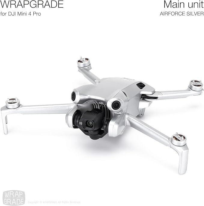 WRAPGRADE Skin Stickers Compatible with DJI Mini 4 Pro | Full Wrap (Airforce Silver)