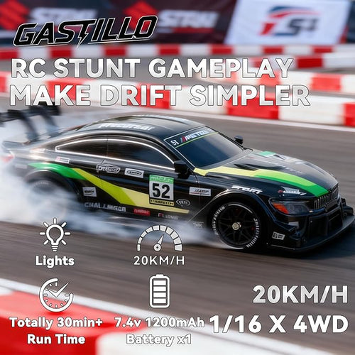 1/16 Scale RC Drift Car for Kids 4WD Remote Control Race Car 20KM/H 2.4Ghz with LED for Boys Age 6 7 8-12 13 14 Year Old Birthday Gifts for Kids